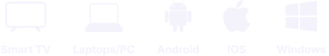 Smart TV, laptop, Android, iOS and Windows device icons supported by TVStorm